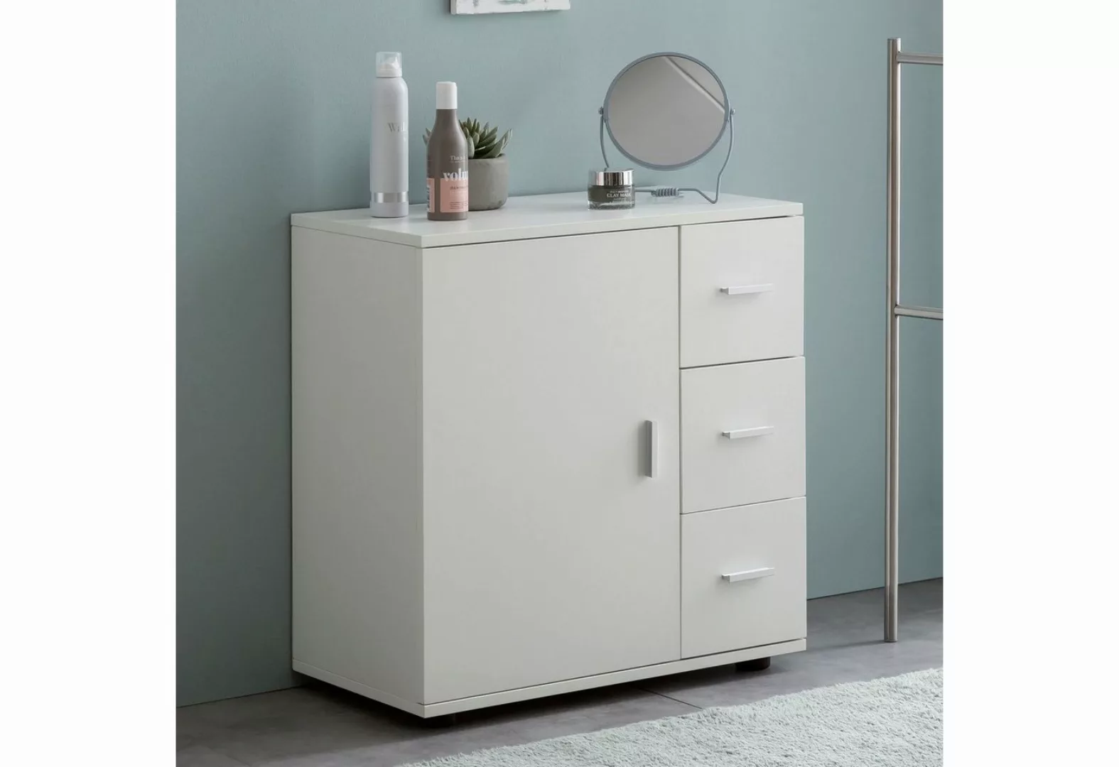 lovingHome® Midischrank Badezimmerschrank zeitloses Design Badschrank Weiß günstig online kaufen