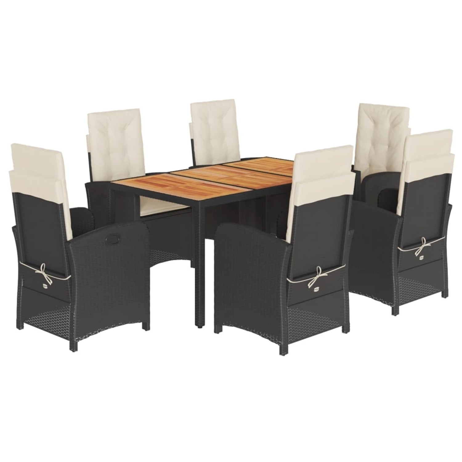 vidaXL 7-Tlg Garten-Essgruppe mit Kissen Schwarz Poly Rattan 3212226 günstig online kaufen