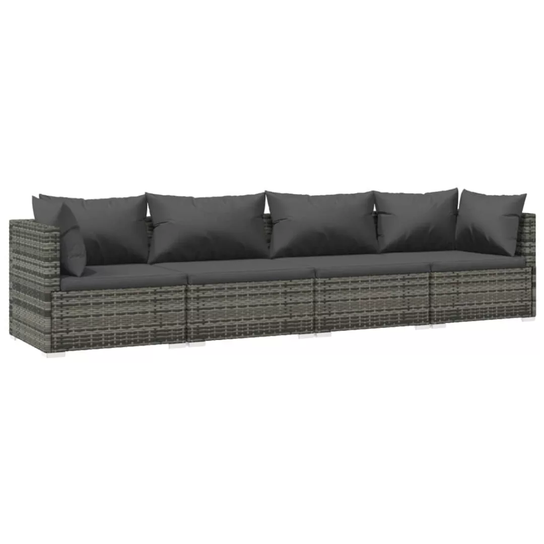 Vidaxl 4-tlg. Garten-lounge-set Mit Kissen Poly Rattan Grau günstig online kaufen