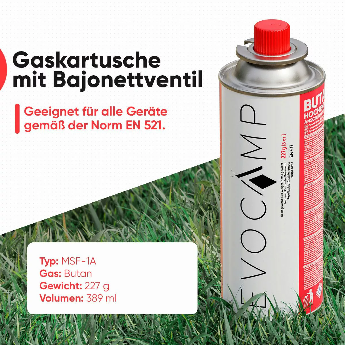 Evocamp Butan 84 Stück Gaskartusche 227g für Campingkocher Gasheizung und U günstig online kaufen