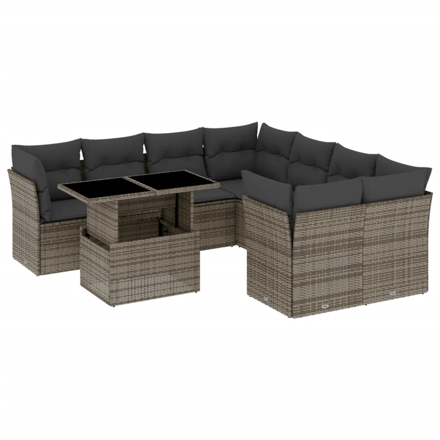 vidaXL 9-tlg Garten-Sofagarnitur mit Kissen Grau Poly Rattan Modell 124 günstig online kaufen