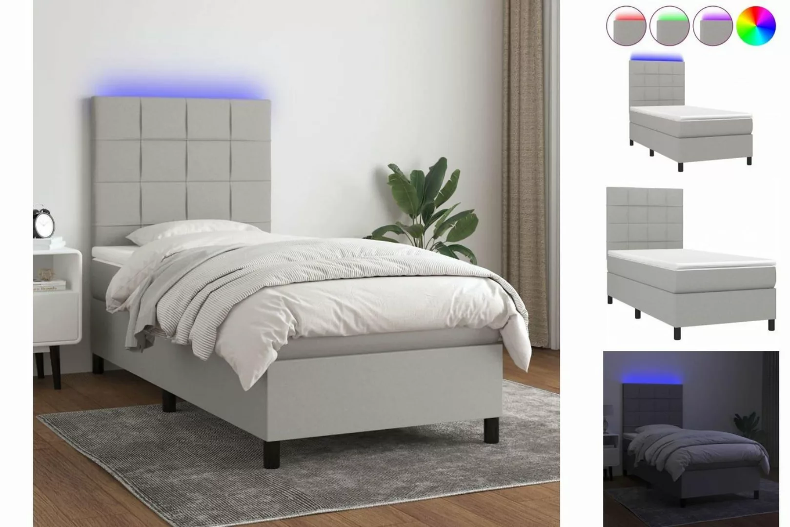 vidaXL Boxspringbett Bett Boxspringbett mit Matratze & LED Stoff (100 x 200 günstig online kaufen