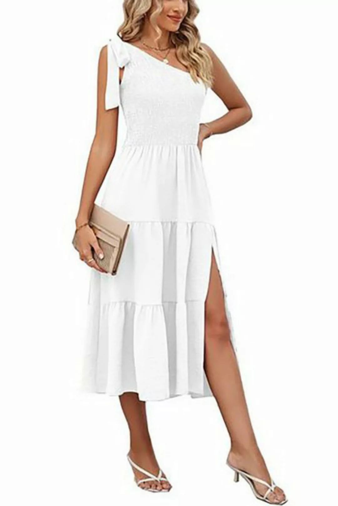 BlauWave Off-Shoulder-Kleid Sommerkleid Damen Slim Fit Abendkleider Rüschen günstig online kaufen
