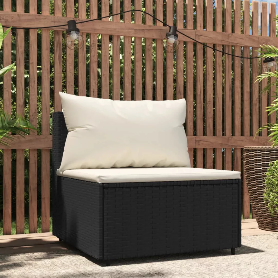 Vidaxl Garten-mittelsofa Mit Kissen Schwarz Poly Rattan günstig online kaufen