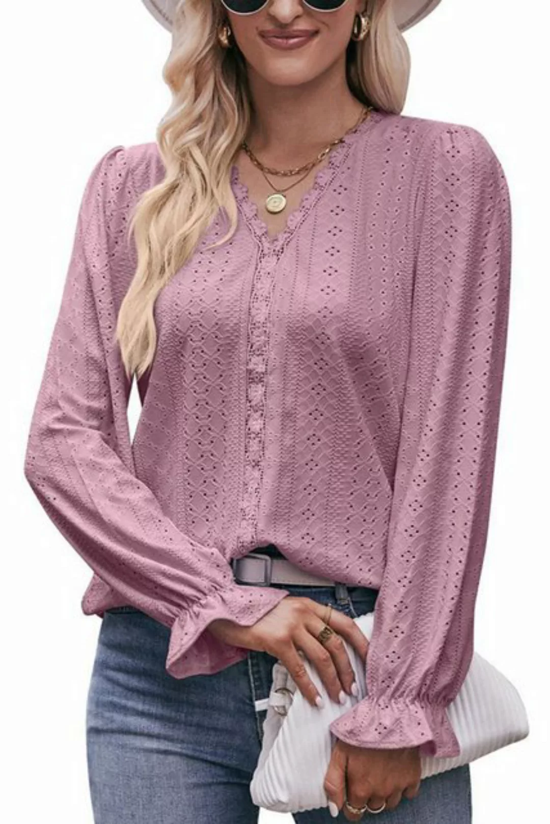 ENIX Langarmbluse Damen-Langarmshirt mit Ösen,Tops,klassisch,Business-Bluse günstig online kaufen
