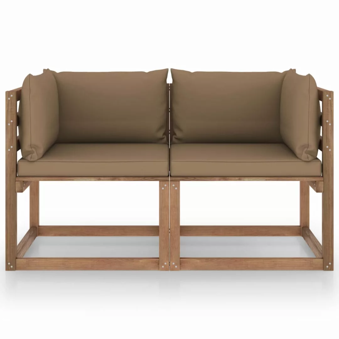 Garten-palettensofa 2-sitzer Mit Kissen Taupe Kiefernholz günstig online kaufen