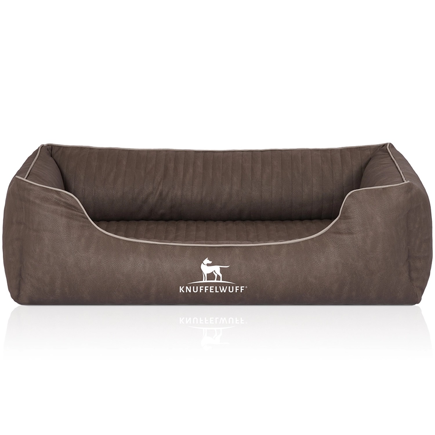 Knuffelwuff Hundebett Tampa Orthopädisch Kunstleder M-L 85 x 63cm Braungrau günstig online kaufen