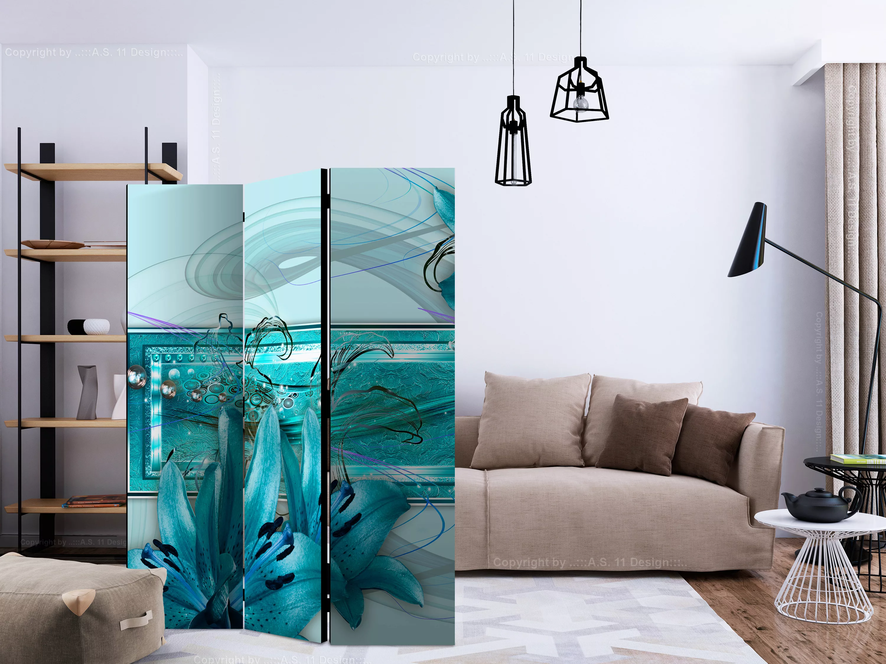 3-teiliges Paravent - Turquoise Idyll [room Dividers] günstig online kaufen