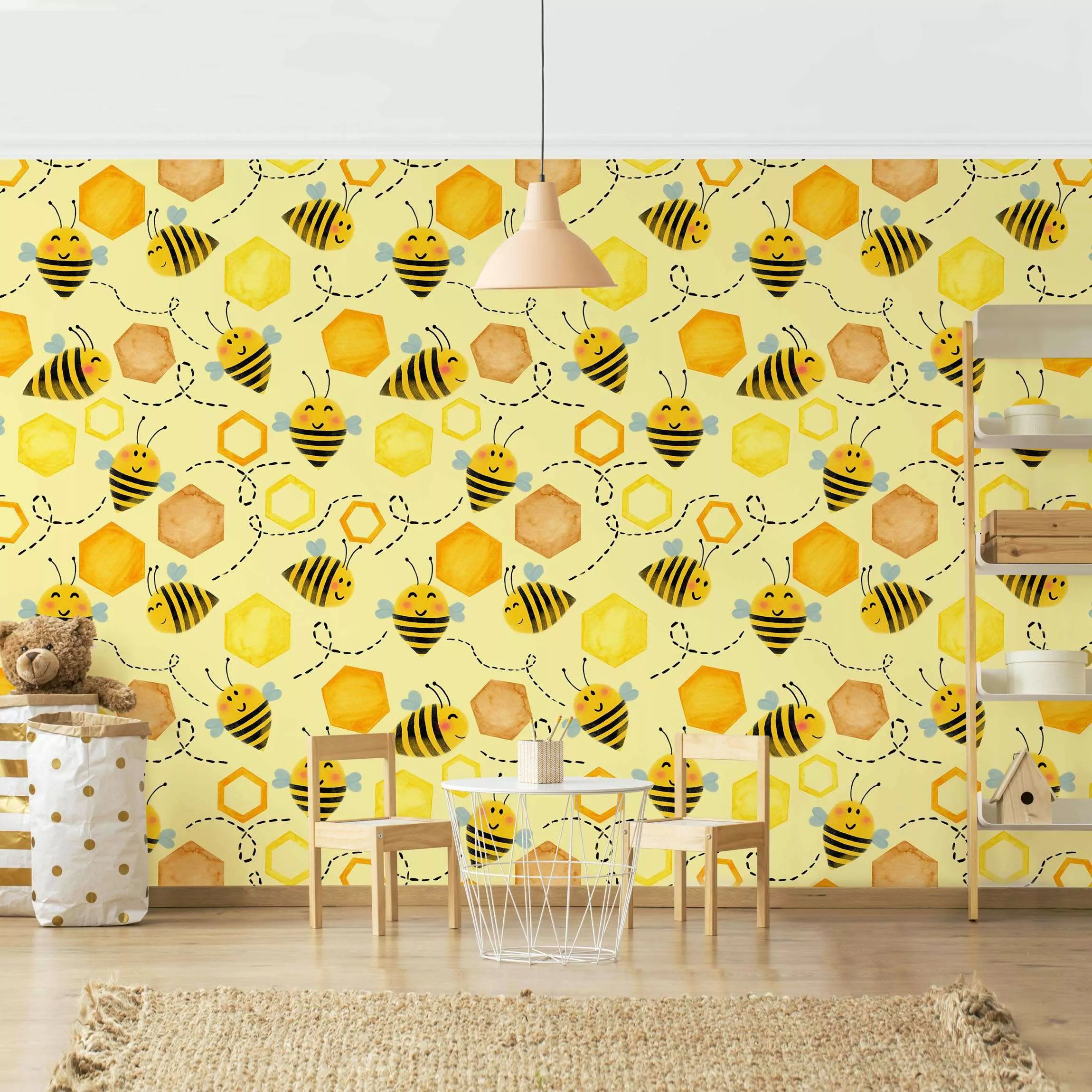 Bilderwelten Mustertapete Süßer Honig mit Bienen Illustration gelb Gr. 192 günstig online kaufen