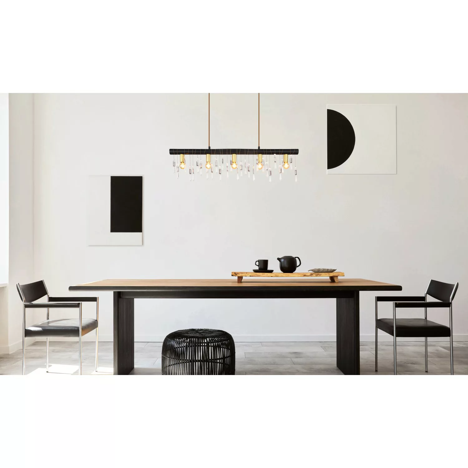 Globo Pendelleuchte Kira I 5-flammig Schwarz matt 900 x 60 x 1200 mm günstig online kaufen