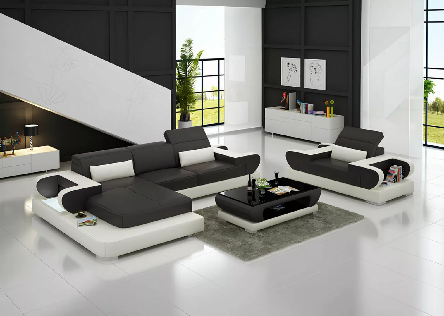 Xlmoebel Sofa Großes Design Ecksofa Ledercouch Polstermöbel Wohnlandschaft günstig online kaufen