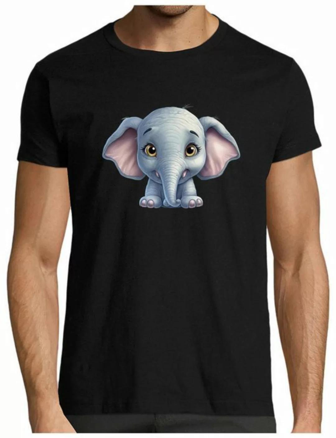 MyDesign24 T-Shirt Herren Print Shirt - Cartoon Elefant Brustprint Baumwoll günstig online kaufen