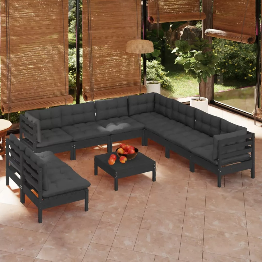 10-tlg. Garten-lounge-set Mit Kissen Schwarz Massivholz Kiefer günstig online kaufen