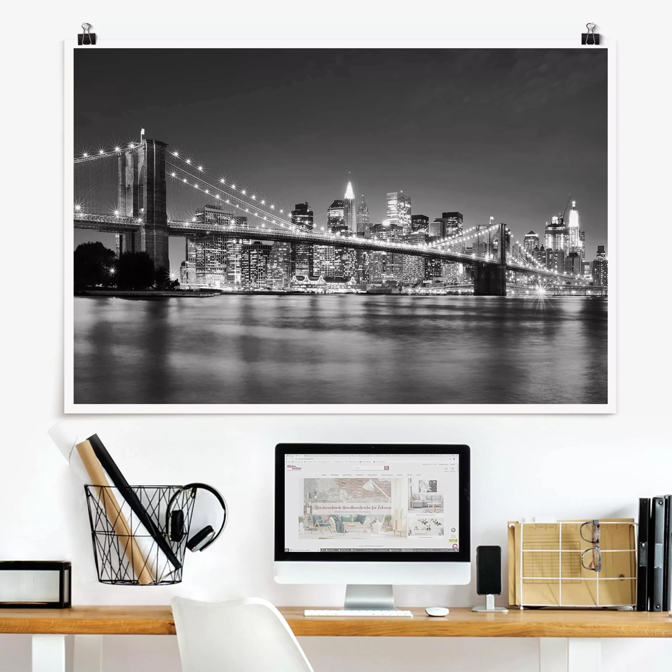 Poster Architektur & Skyline - Querformat Nighttime Manhattan Bridge II günstig online kaufen