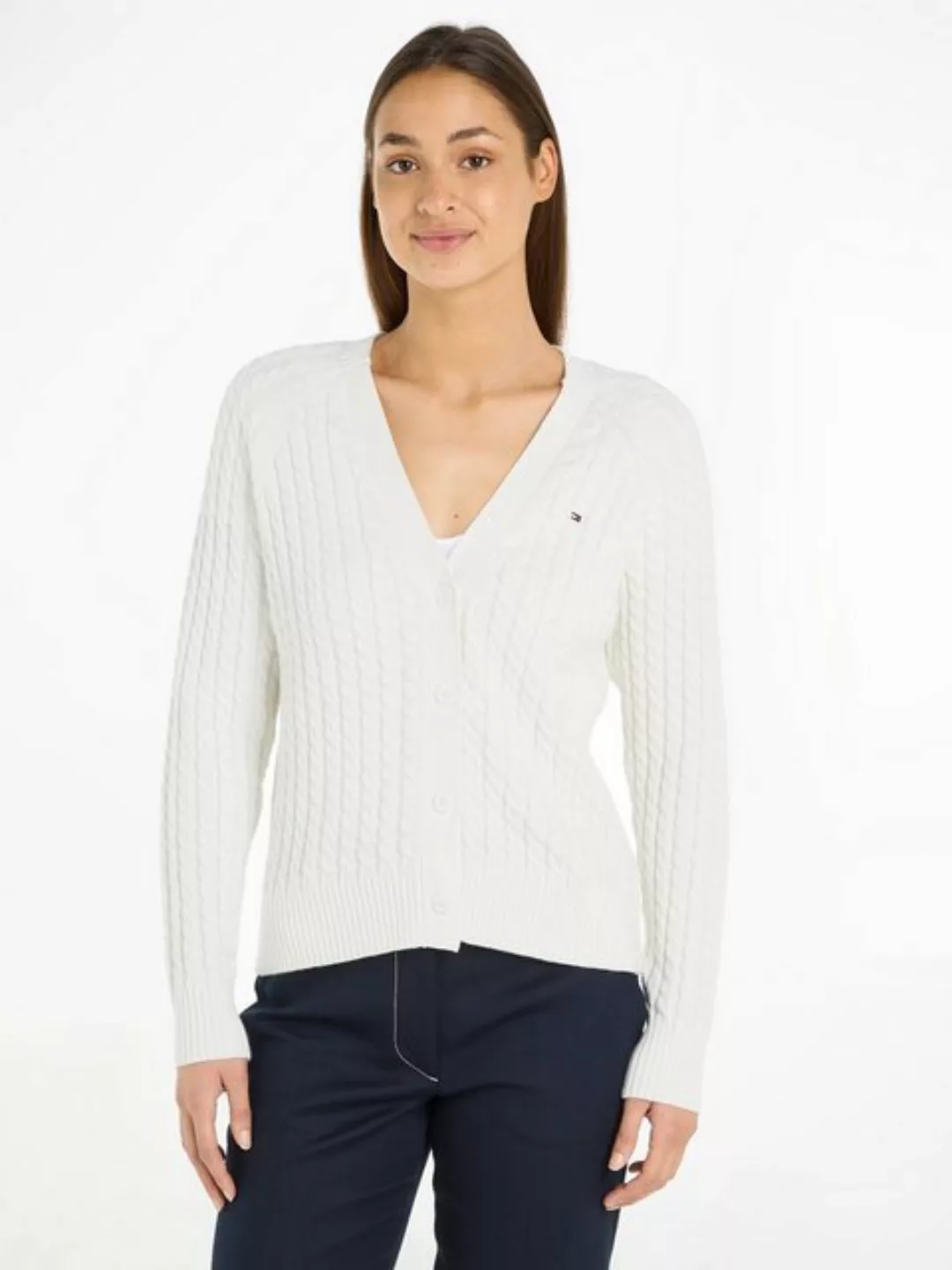 Tommy Hilfiger Strickjacke CO CABLE V-NK CARDIGAN mit gestricktem Zopfmuste günstig online kaufen