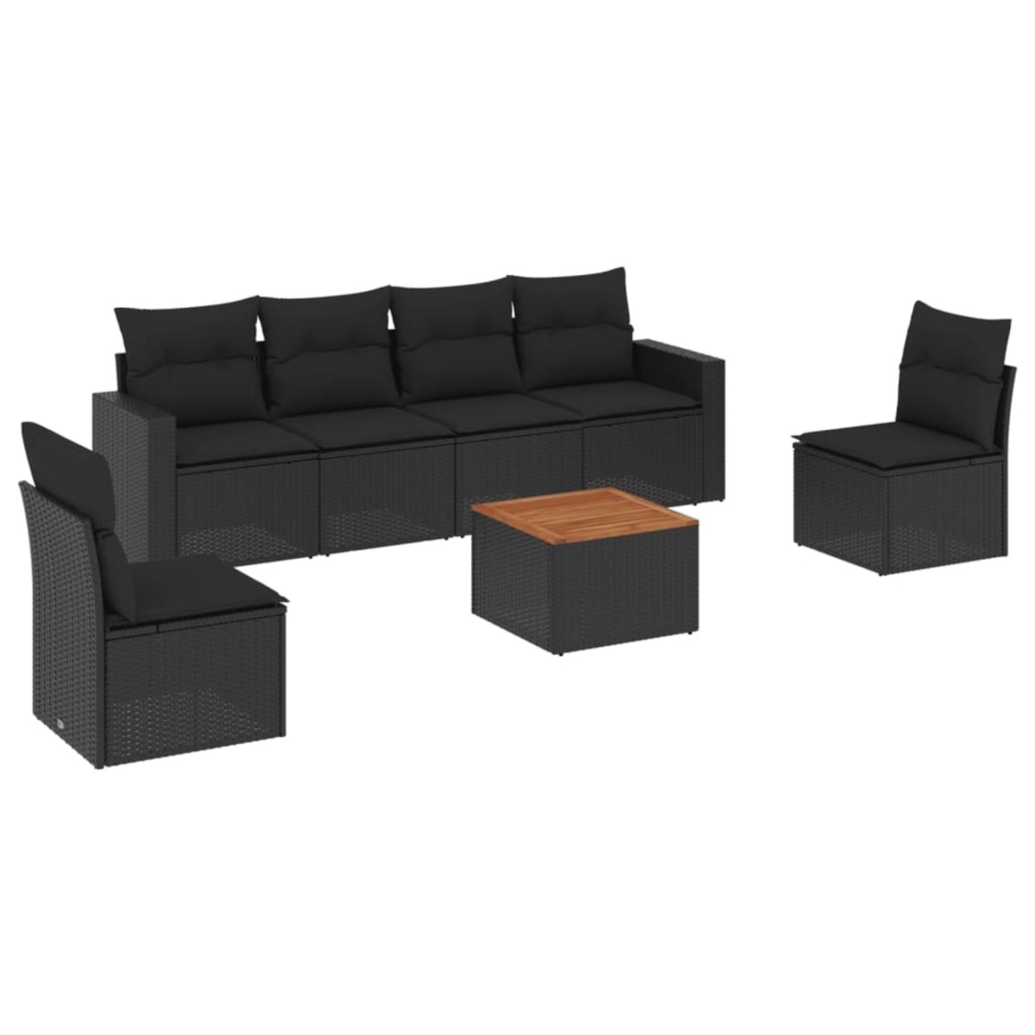 vidaXL 7-Tlg Garten-Sofagarnitur mit Kissen Schwarz Poly Rattan 3256398 günstig online kaufen