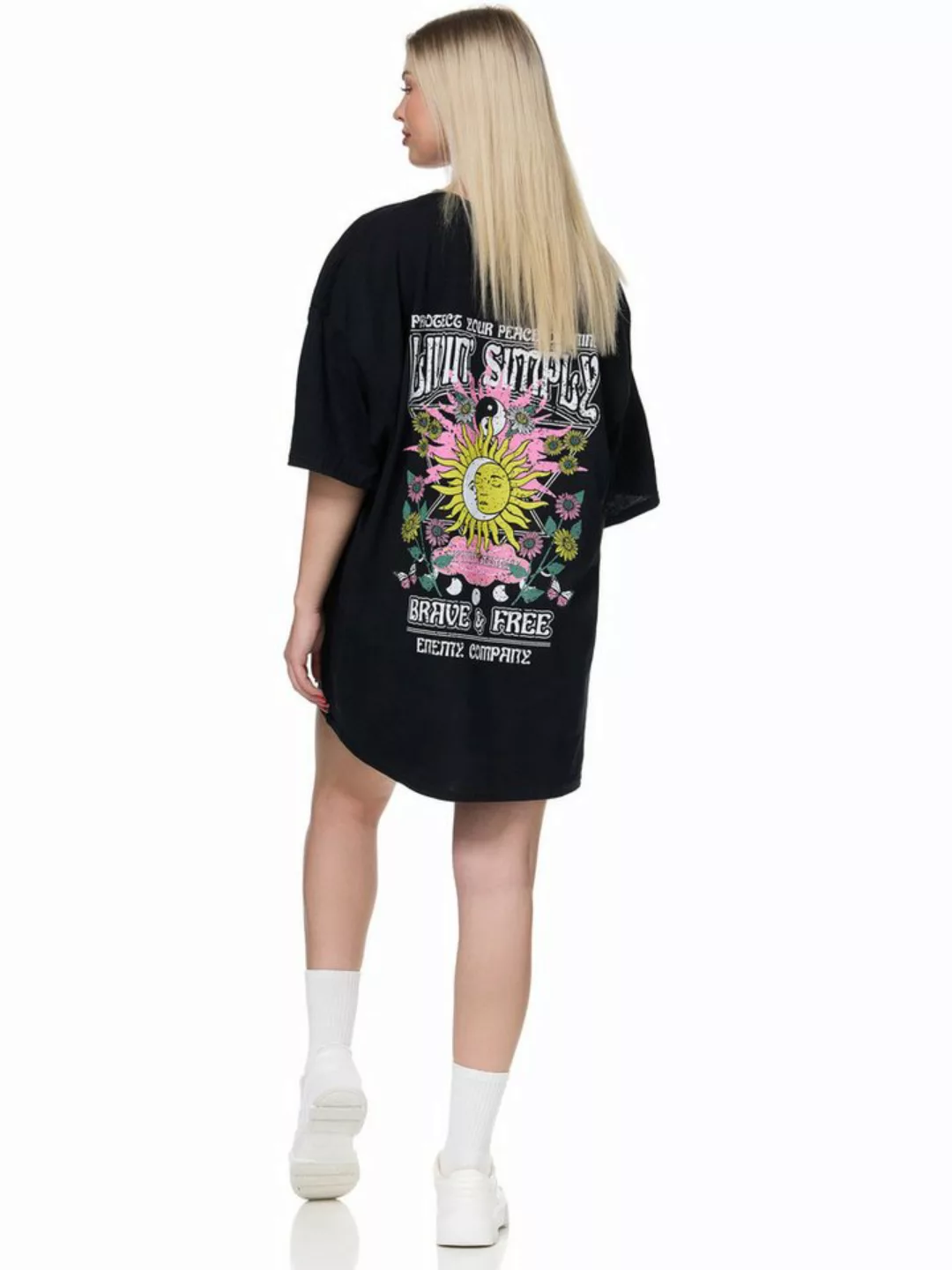 Worldclassca T-Shirt Worldclassca Oversized Print LIVIN SIMPLY T-Shirt lang günstig online kaufen