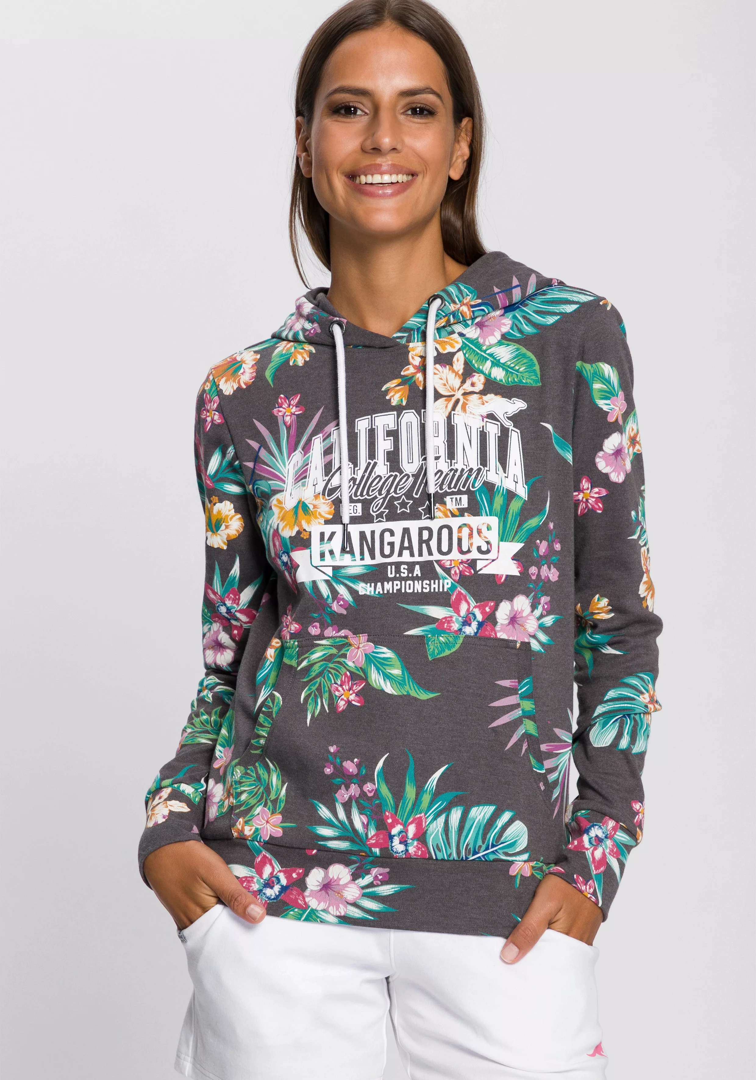KangaROOS Kapuzensweatshirt mit coolem Floral-Alloverprint & Logo-Print im günstig online kaufen