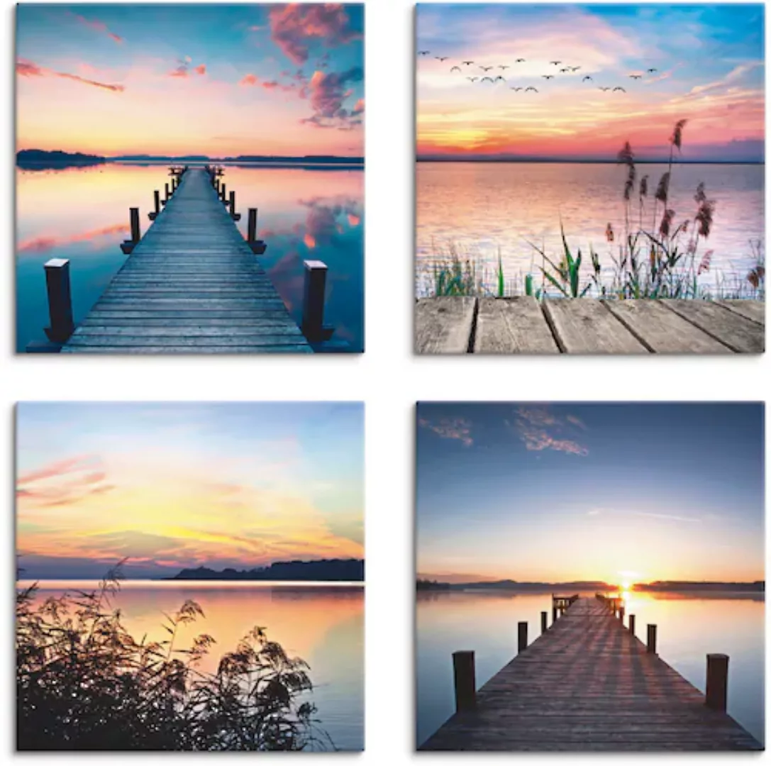 Artland Leinwandbild "Pier See Abendrot Schilf Sonnenstrahlen", Gewässer, ( günstig online kaufen