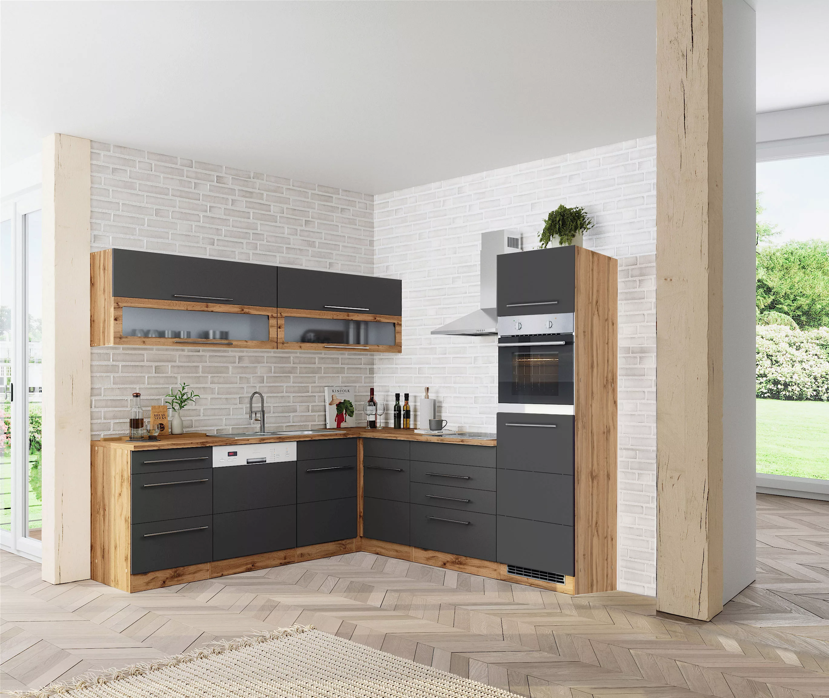 Kochstation Küche "KS-Wien", Stellbreite 220 x 250 cm, wahlweise mit E-Gerä günstig online kaufen