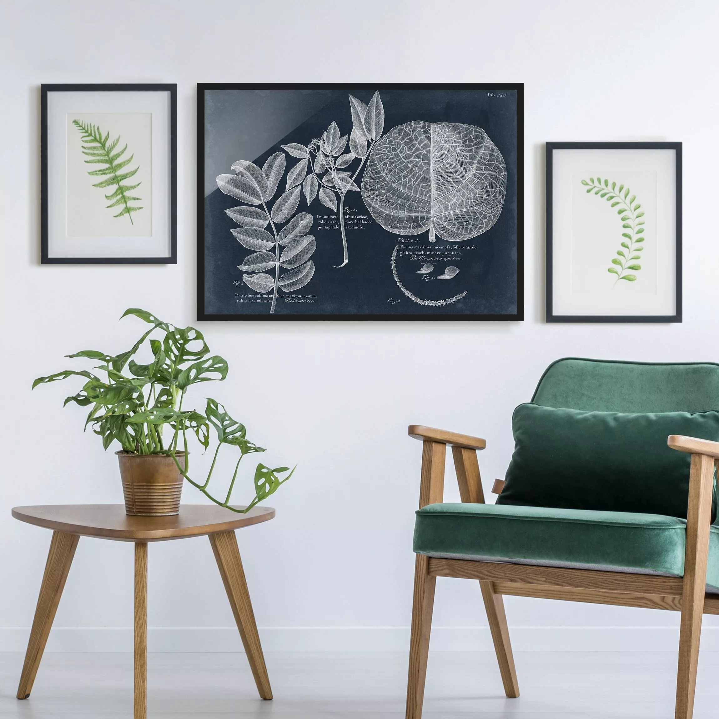 Bild mit Rahmen Blumen - Querformat Blattwerk Dunkelblau - Mangrove günstig online kaufen