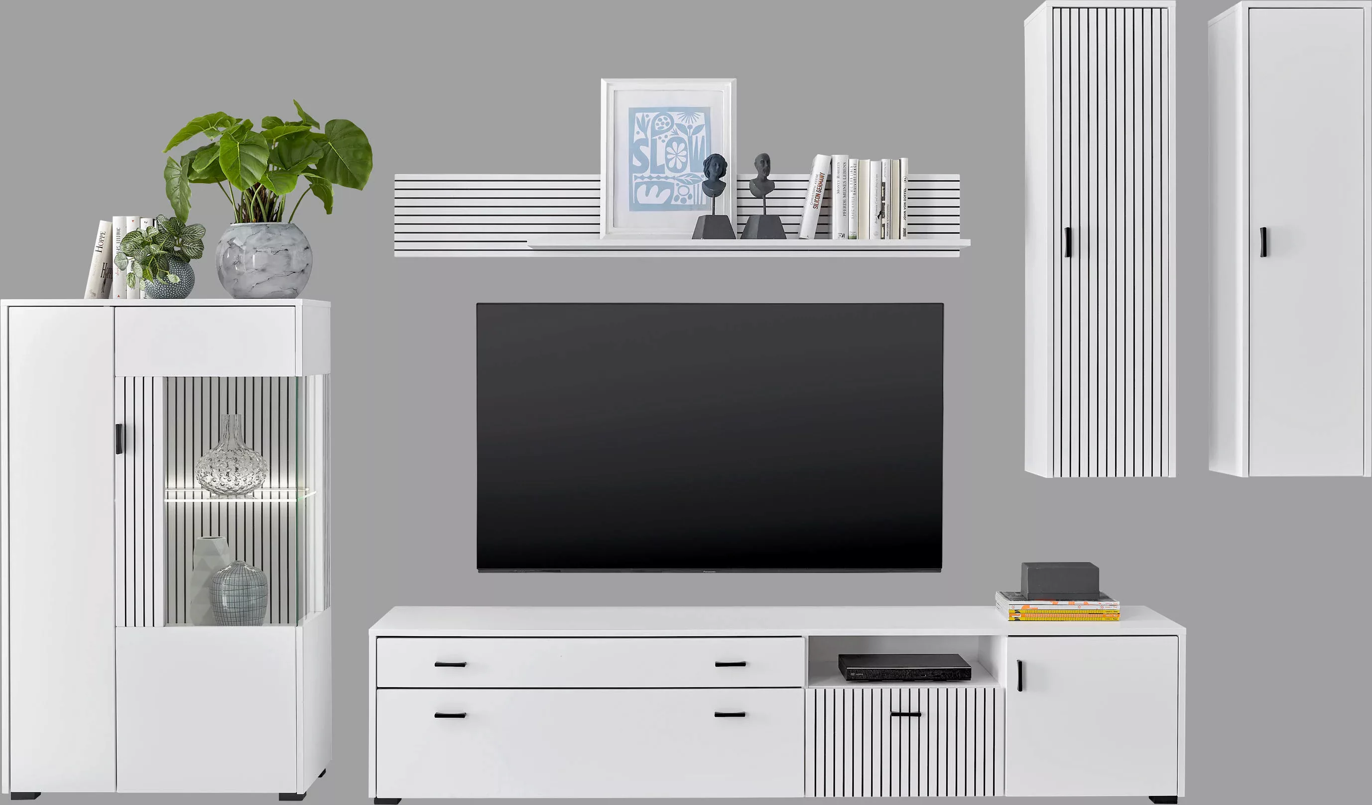 INOSIGN Wohnwand "HUDSON", (Set, 5 St.), mit moderner Rillenoptik, Griffe a günstig online kaufen