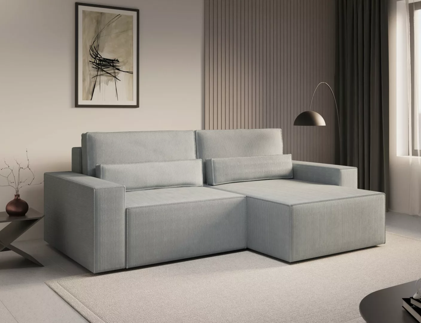 MOEBLO Ecksofa DENVER MINI aus Cord, Ottomane beidseitig montierbar Couch C günstig online kaufen