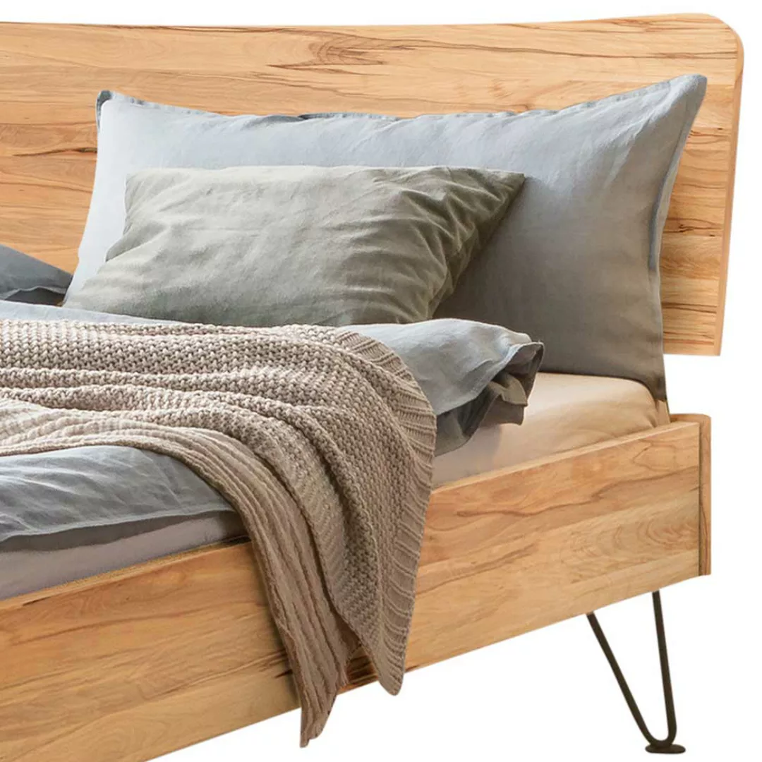 Massivholz Bett 140x200 Wildbuche in modernem Design Vierfußgestell aus Met günstig online kaufen