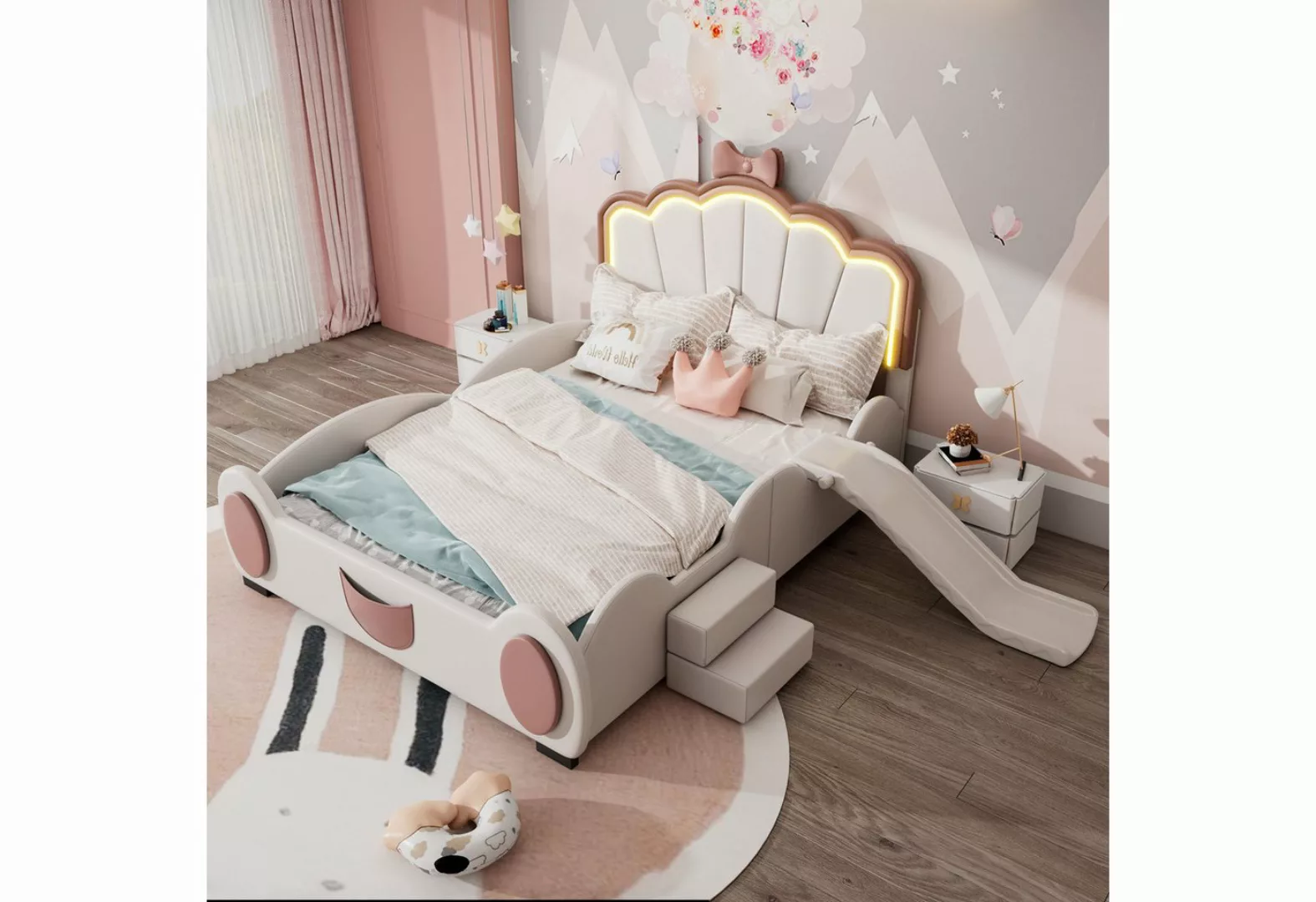 TavilaEcon Kinderbett Polsterbett Cartoon Bett Schmetterlingsbett, LED-Farb günstig online kaufen