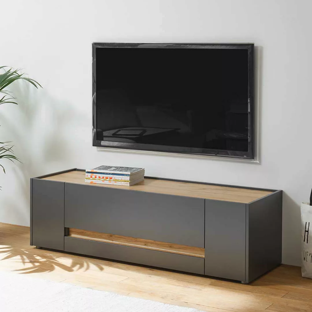 TV Lowboard in Anthrazit und Wildeiche Optik 140 cm breit günstig online kaufen