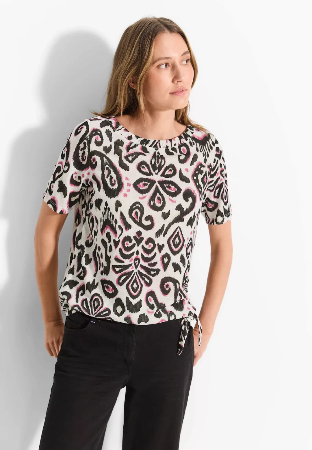 Cecil Print-Shirt mit Tunnelzug und Knotendetail am Saum günstig online kaufen