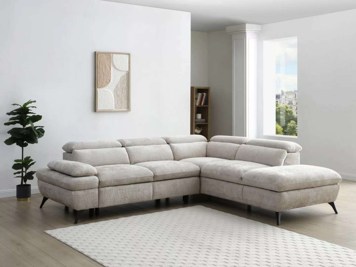 Ecksofa mit Schlaffunktion - Ecke rechts - Strukturstoff - Beige - SURDELI günstig online kaufen