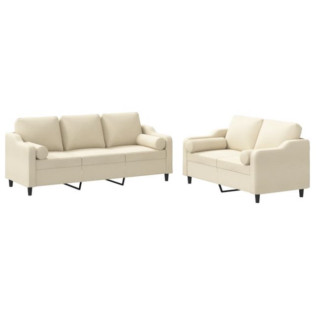 vidaXL Sofa Sofagarnitur Set mit Kissen Stoff, 2-tlg., Creme günstig online kaufen