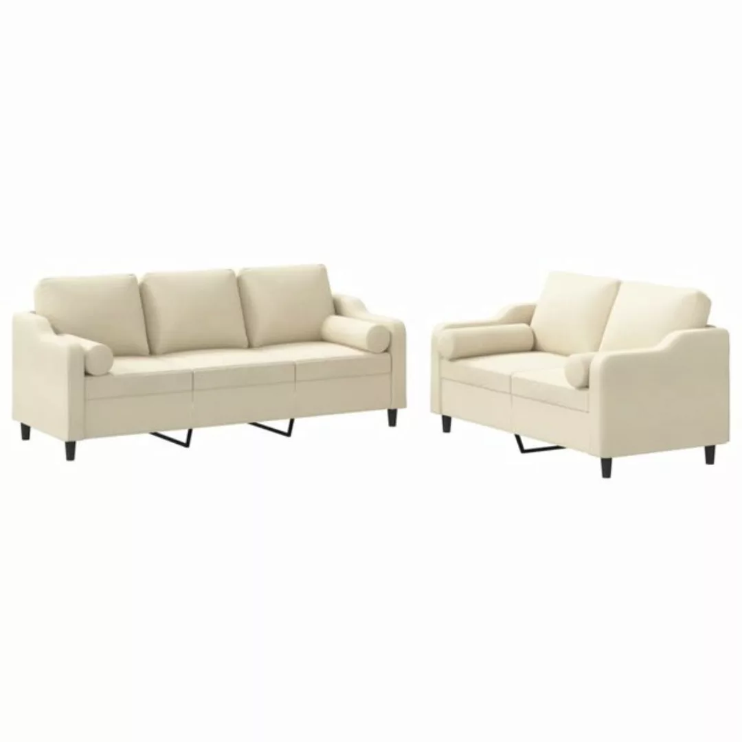 vidaXL Sofa Sofagarnitur Set mit Kissen Stoff, 2-tlg., Creme günstig online kaufen