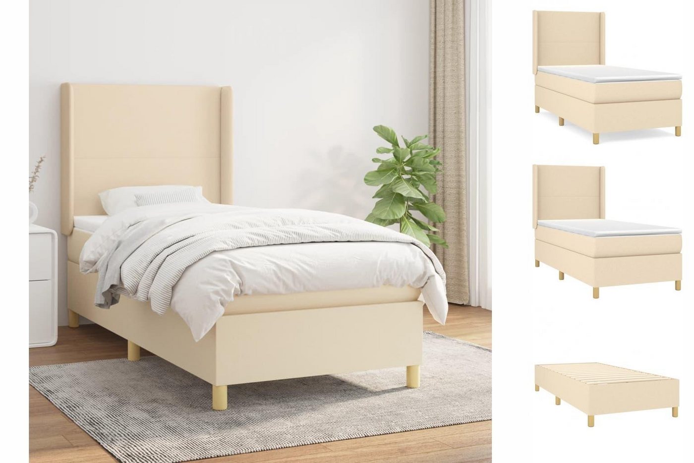 vidaXL Boxspringbett Boxspringbett mit Matratze Creme 80x200 cm Stoff Bett günstig online kaufen