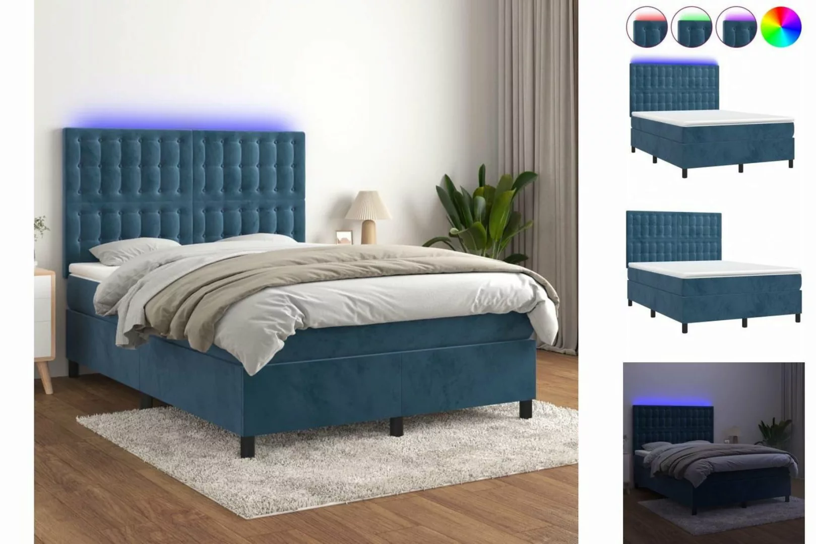 vidaXL Boxspringbett Boxspringbett mit Matratze LED Dunkelblau 140x200 cm S günstig online kaufen