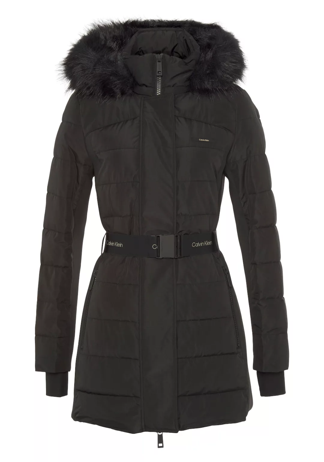 Calvin Klein Wintermantel "SCUBA BELTED COAT", mit Fellkragen günstig online kaufen