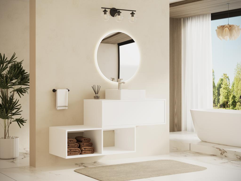 Waschbeckenunterschrank hängend mit 2 Ablagefächern - Weiß - 94 cm - TEANA günstig online kaufen