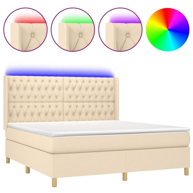 vidaXL Boxspringbett Boxspringbett mit Matratze LED Creme 160x200 cm Stoff günstig online kaufen