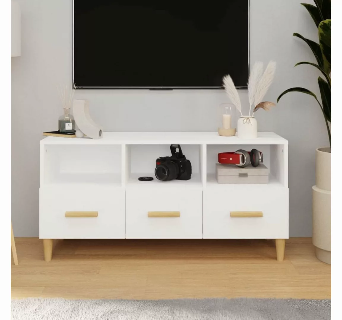 furnicato TV-Schrank Hochglanz-Weiß 102x36x50 cm Holzwerkstoff günstig online kaufen