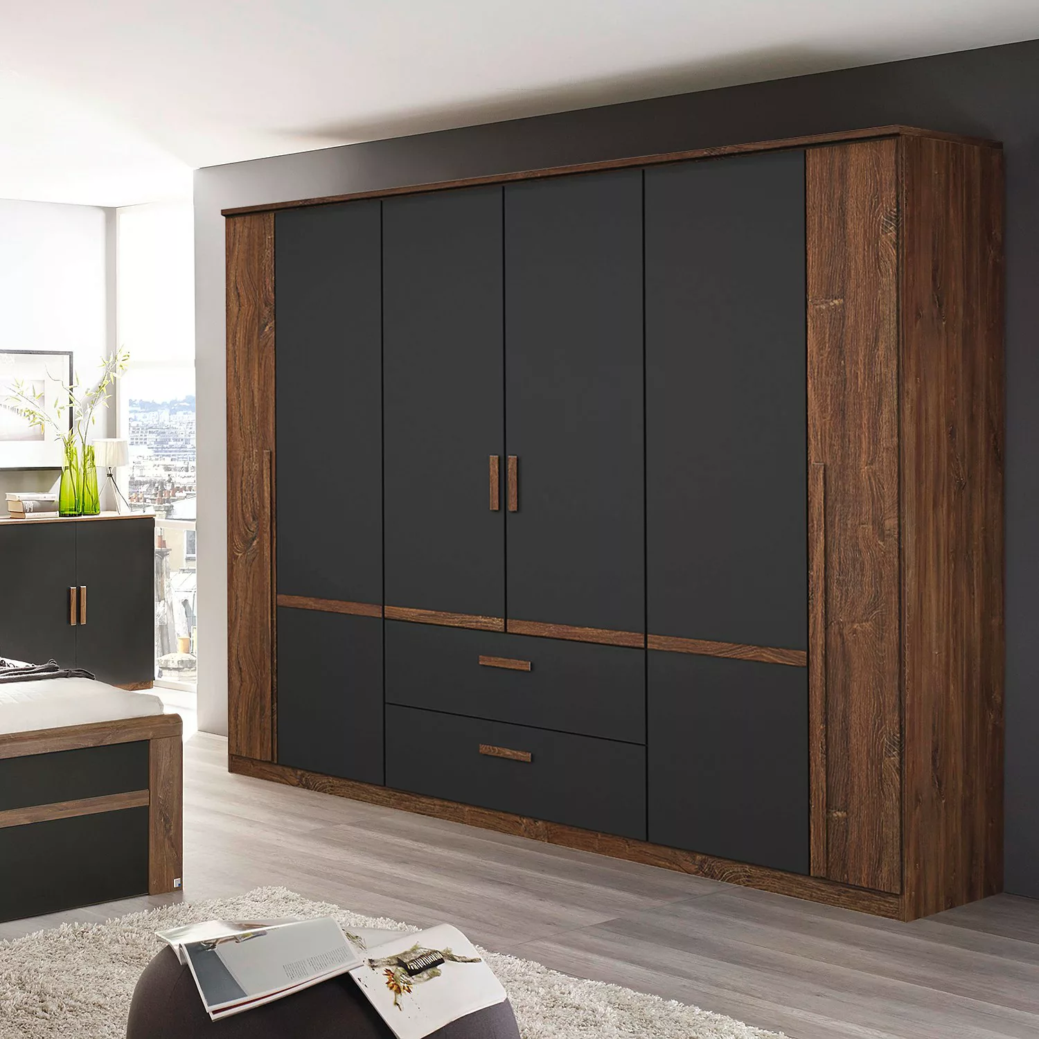 home24 Rauch Pack´s Drehtürenschrank Bernau Eiche Stirling/Anthrazit 226x21 günstig online kaufen