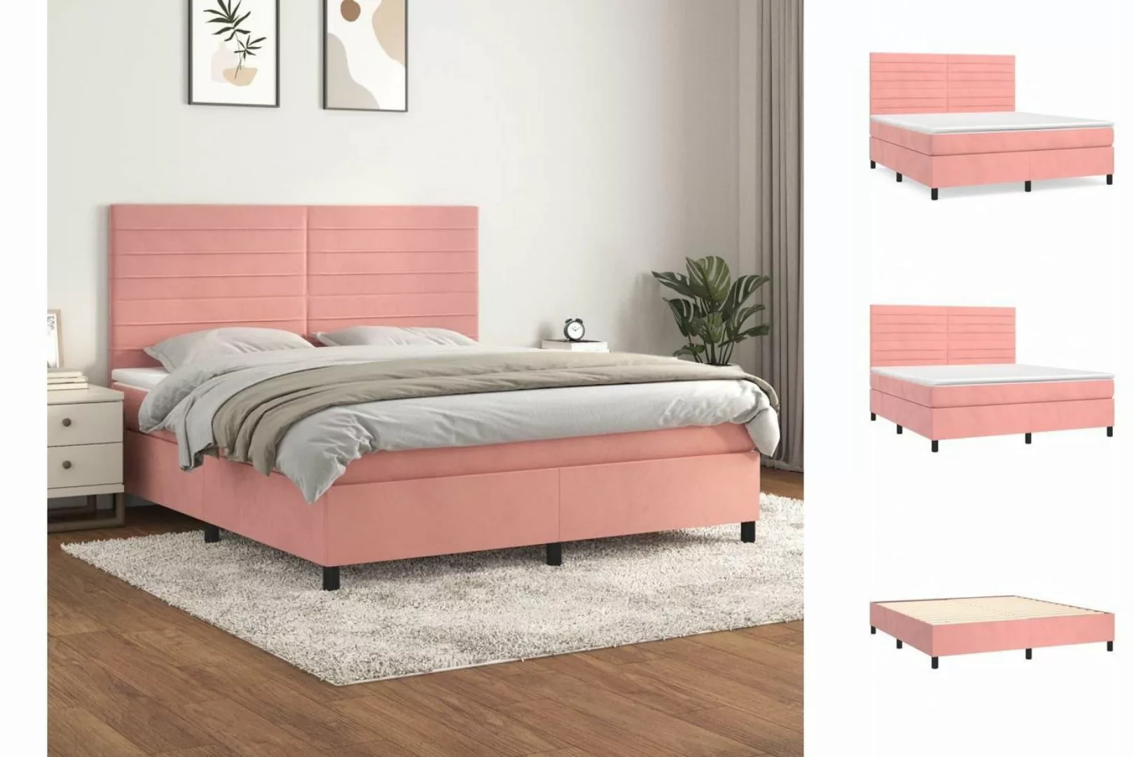 vidaXL Boxspringbett Boxspringbett mit Matratze Rosa 160x200 cm Samt Bett B günstig online kaufen