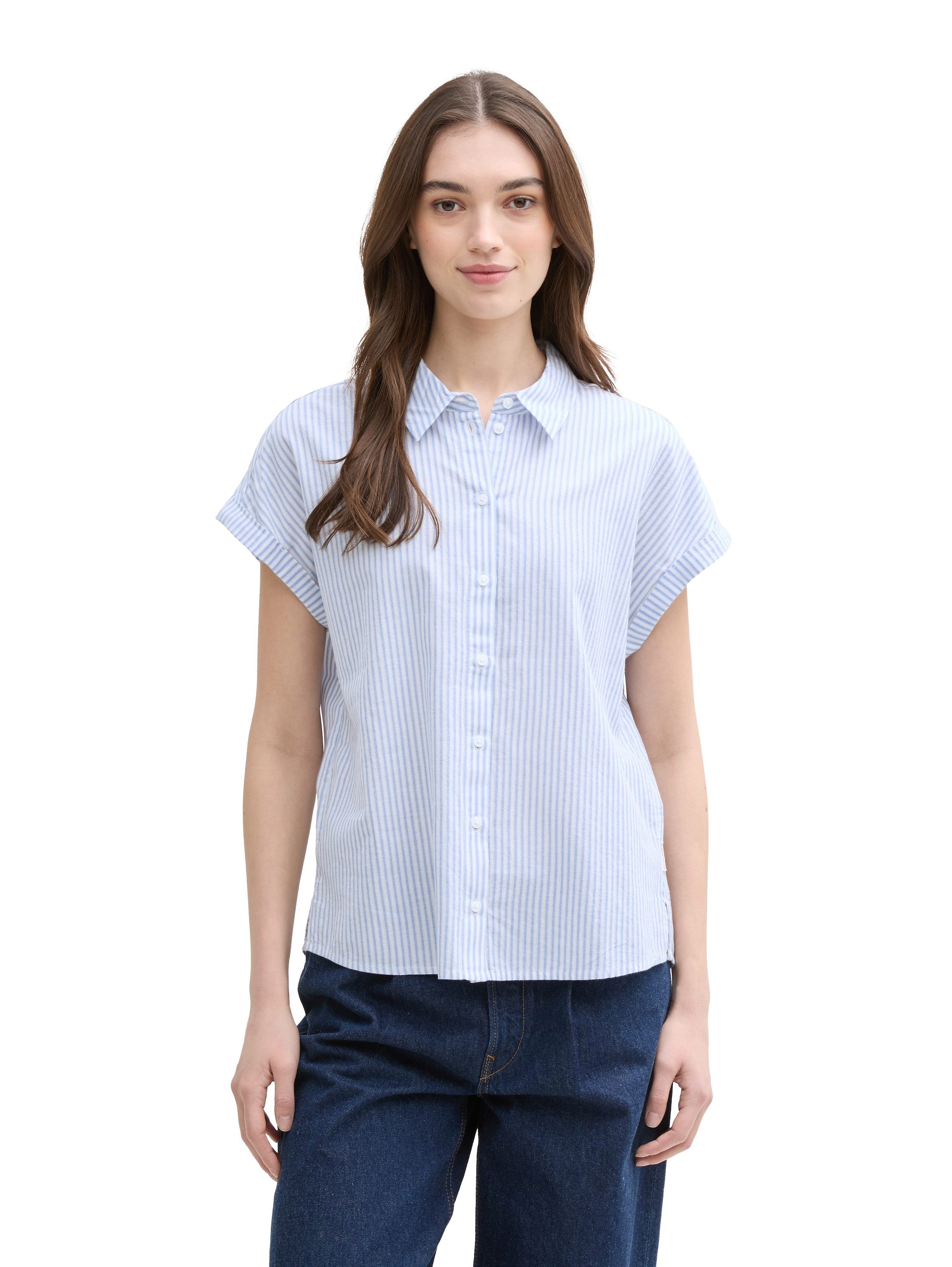 TOM TAILOR Denim Kurzarmbluse mit Streifen-Design günstig online kaufen