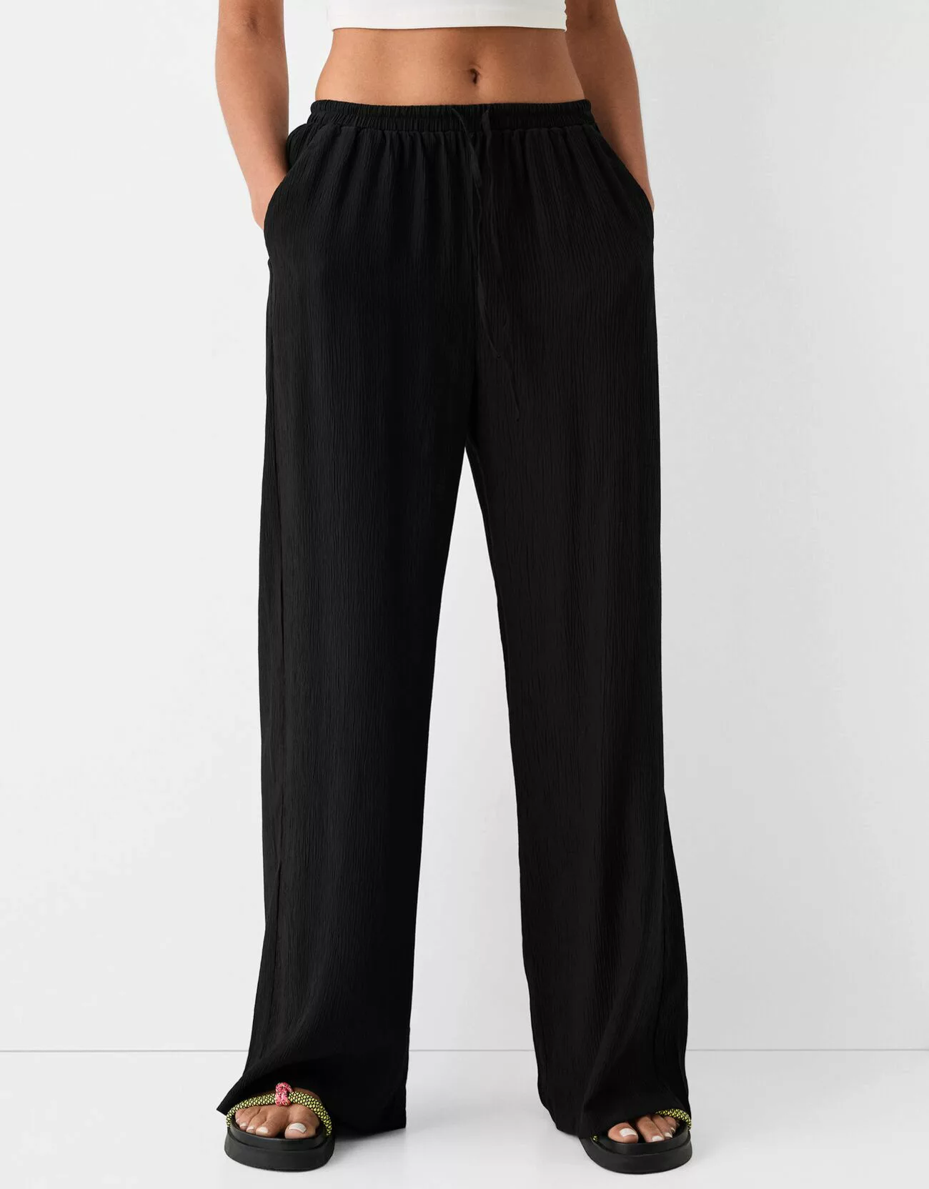 Bershka Bambula-Hose Mit Stretchbund Damen S Schwarz günstig online kaufen