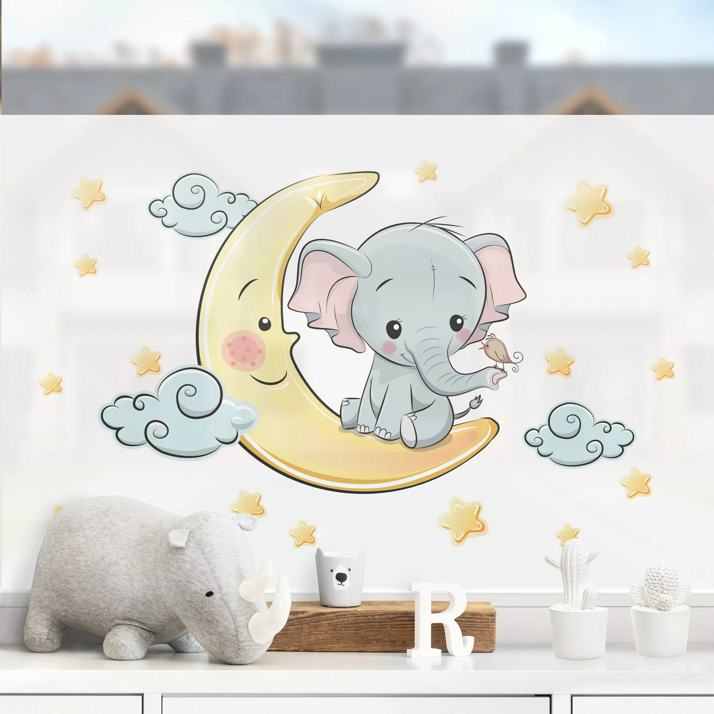 Fensterfolie Elefant Mond und Sterne günstig online kaufen
