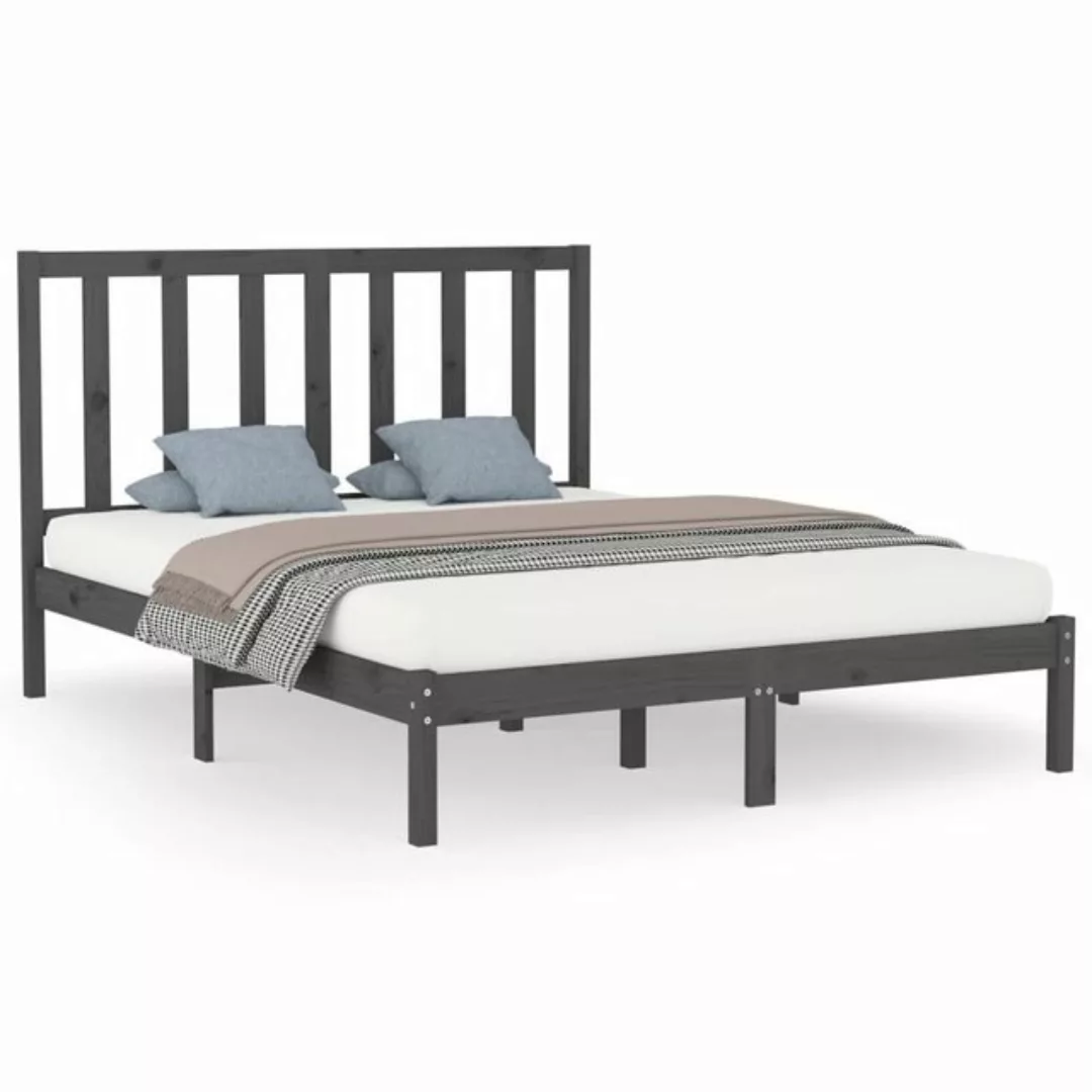 vidaXL Bettgestell Massivholzbett Grau 150x200 cm 5FT King Size Bett Bettge günstig online kaufen