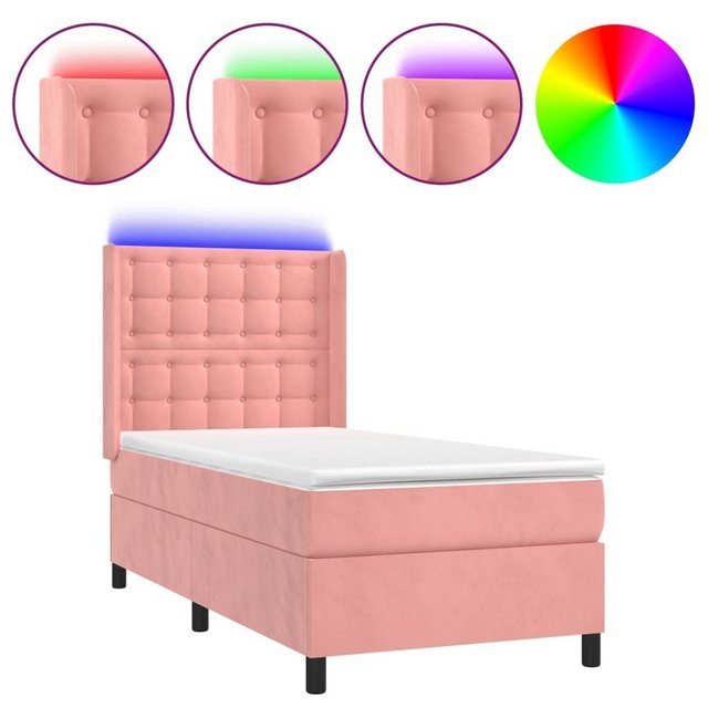 vidaXL Boxspringbett Boxspringbett mit Matratze LED Rosa 100x200 cm Samt Be günstig online kaufen