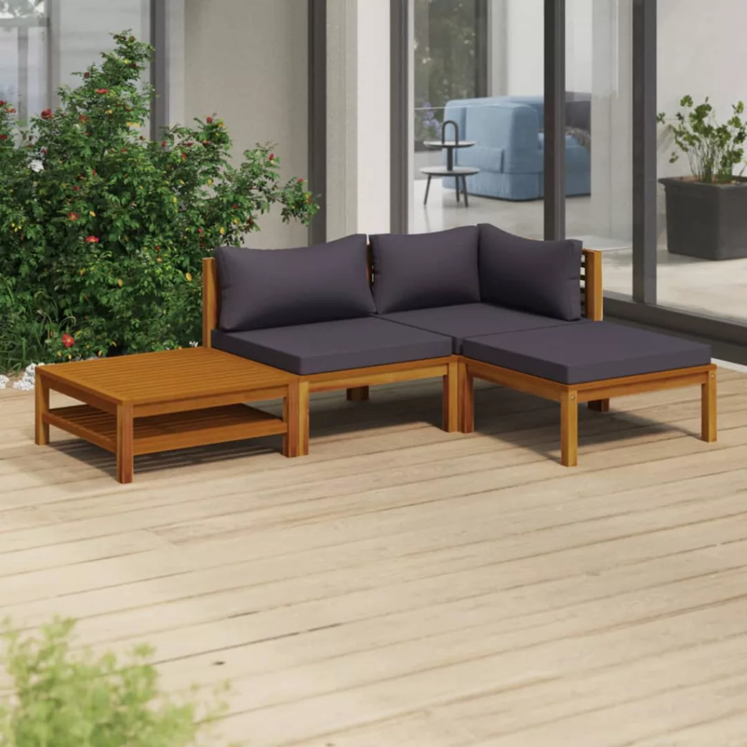 4-tlg. Garten-lounge-set Mit Auflage Massivholz Akazie günstig online kaufen