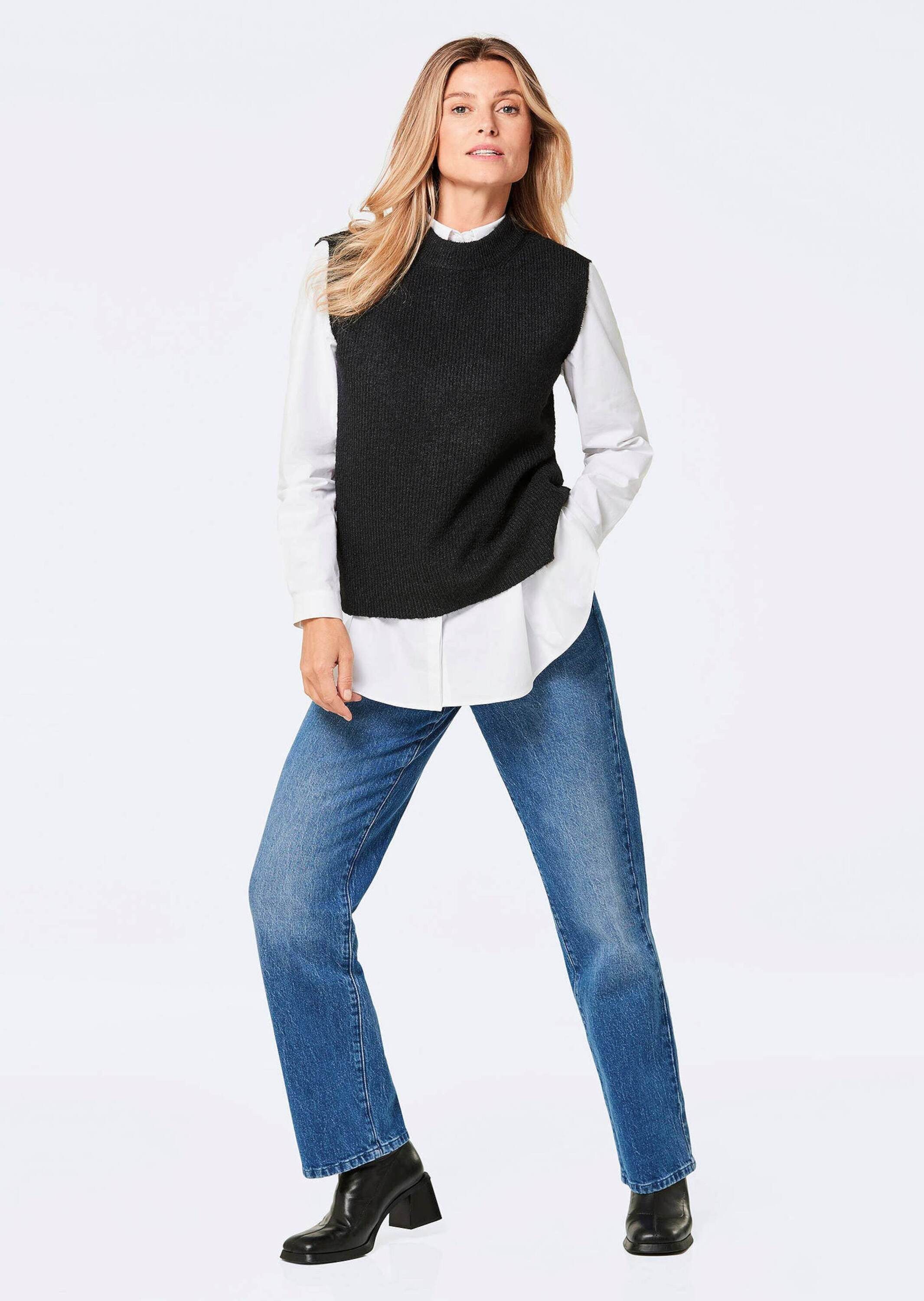 GOLDNER Strickpullover Rippstrick Pullunder mit Stehkragen günstig online kaufen