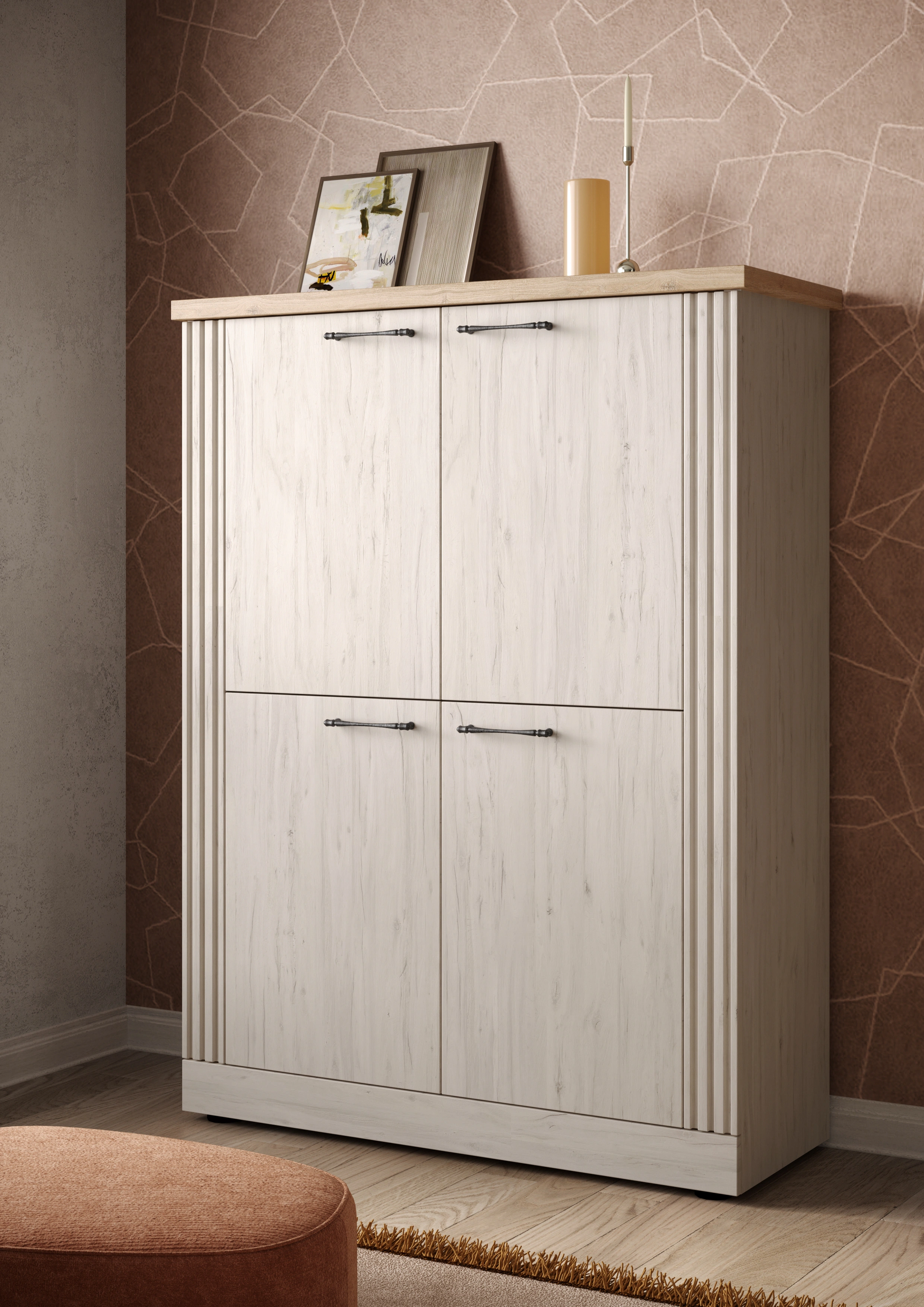 Home affaire Highboard "Country Höhe 160 cm u. Breite 118 cm, Kommode mit 4 günstig online kaufen